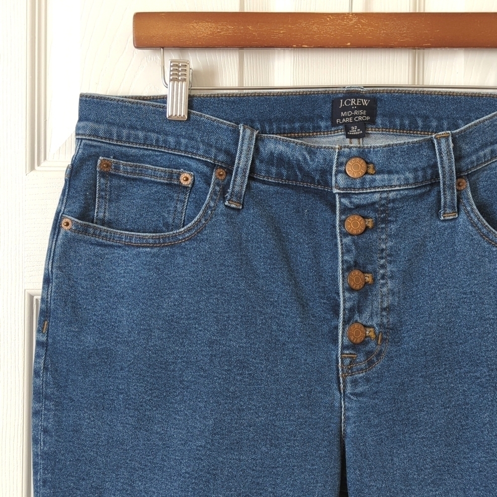 J. Crew Classic Medium Wash Mid Rise Button Fly Flared Ankle Cropped Jeans 32 - Picture 11 of 15